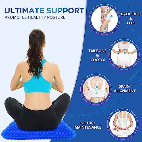 Super Large Gel Seat Cushion for Long Sitting - 19inch Office Chair Car Seat Wheelchair Cushion for Coccyx, Sciatica, Back, Tailbone Pain Relief - Cool, Soft & Breathable Pillow with Non-Slip Cover