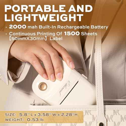 2 Inch Bluetooth Thermal Label Maker Machine - Inkless Portable Label Printer w/ App | 50x30mm Adhesive Labels for Jar, Price, Address & Mailing | Home, Kitchen, Office, School Organization (White)