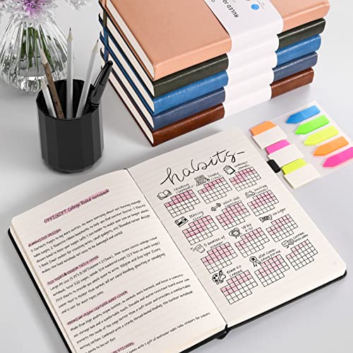 5 Pack College Ruled Notebook, 312 Numbered Pages Thick Notebooks Bulk, 100gsm No Bleed Paper Hardcover Leather Journal, Lined Journal Notebook Set for Women Men School Office, A5, Multicolor