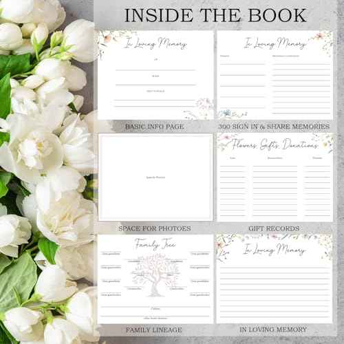 Hunanyume Funeral Guest Book for Memorial Service, in Loving Memory Guest Book with Gold Pen Please Sign Table Card, Wild Floral Funeral Sign in Book for Guests (7" x 9")