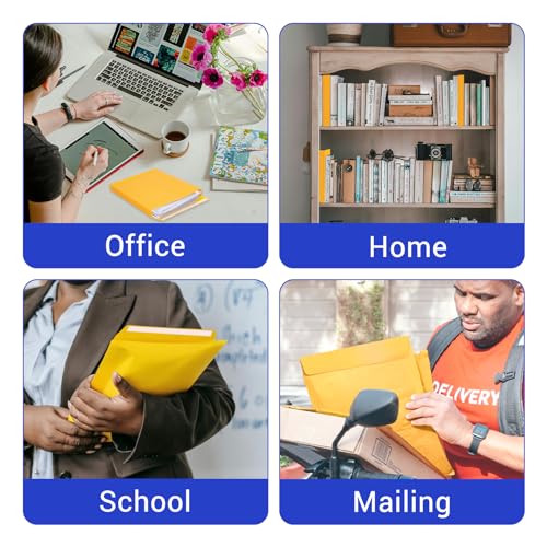 Goefun Yellow 10x13 Heavyweight Manilla Envelopes with Gussets - Expandable, Self-Sealing, Pack of 25