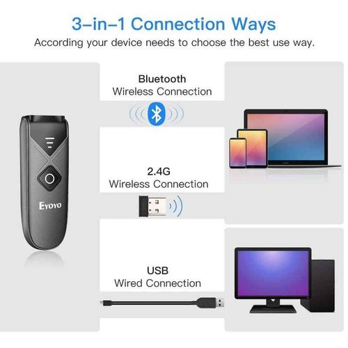 Eyoyo 2-Pack Mini QR 2D&1D Bluetooth Barcode Scanner Portable Wireless Barcode Reader with USB Wired/Bluetooth/ 2.4G Wireless Connection for Phone, Android, Tablet, Laptops