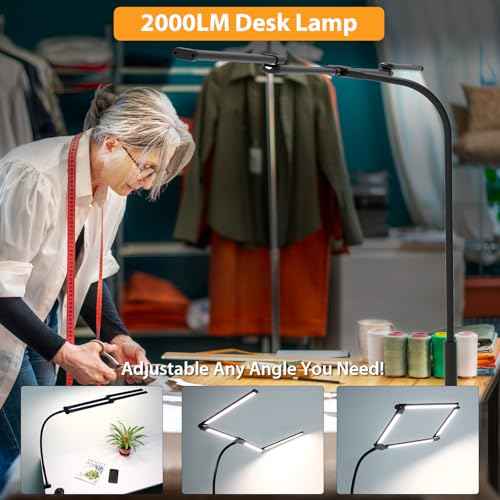 iVict Desk Lamp for Home Office, 24W Flexible Gooseneck Table Lamp, Desks Lamps with Clamp, 10 Color Modes 10 Brightness Eye-Caring Desk Light w/USB Adapter(Black)