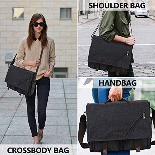 Messenger Bag for Men,Vintage Water Reistant Canvas 17 Inch Laptop Bag Satchel Shoulder Bag Gray