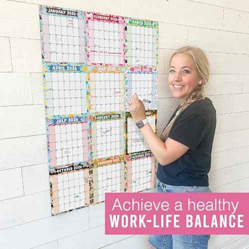 Hadley Designs Yearly Wall Calendar 2026 Large - 12 Month Dry Erase Calendar for Wall, Double-Sided, Reversible, Erasable, Reusable, Full Year Long Annual Planner - Doodle Colorful