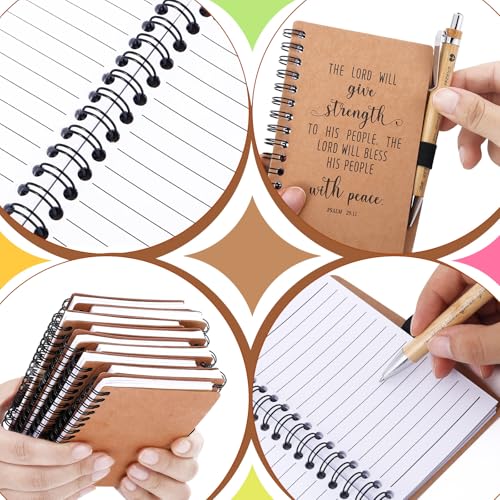 30 Set Christian Gifts Bulk Inspirational Spiral Notebook Bible Verses Ballpoint Pen Prayer Journal Religious Party Favor God Scripture Notepad for Teacher Women Church Party Office (Brown)