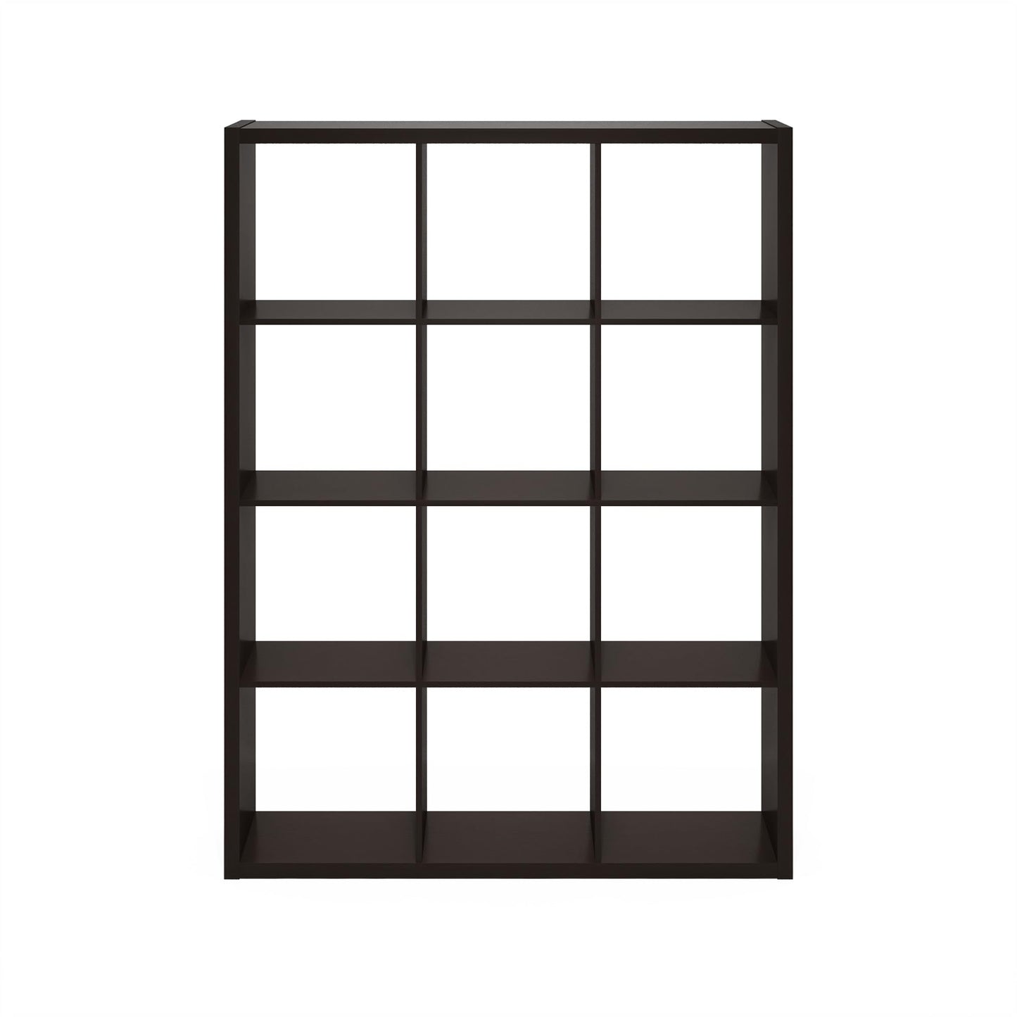 Furinno Cubicle Book Shelf, 12-Cube Bookshelf, Extra Thick Frame Reversible Bookcase with Open Back, 14.6" x 44" x 58", for Living Room, Bedroom, Home Office, Black Dark Oak