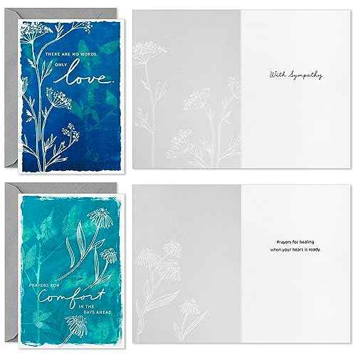 Hallmark Assorted Sympathy Cards (36 Cards with Envelopes) Blue and Green Flower Assortment