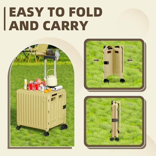 Folding Utility Cart with Wheels: Collapsible Rolling Carte for Teachers Handcart Shopping Trolley Portable Tool Box, All-Terrain Office Cart with Lid Basket Handle & Durable Frame