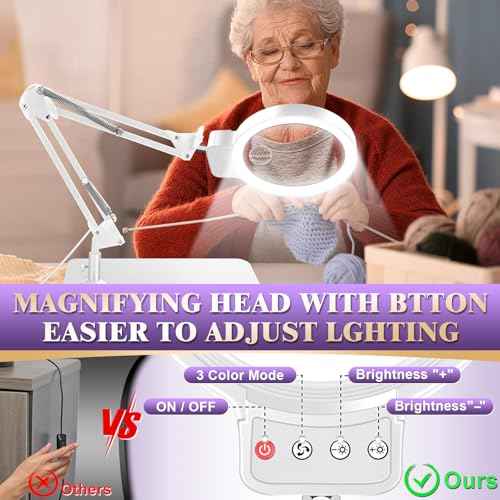 10X 30X Large Magnifying Glass with Light and Stand, 5-inch Lighted Magnifier, 72 LED 3 Color Modes Stepless Dimmable, Hands-Free Magnifying Glass Desk Lamp for Reading Craft Hobby Close Work White