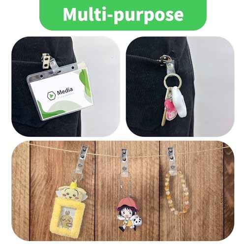 400 Pack Metal Badge Clips Double Hole ID Badge Clips with Clear PVC Straps for Name Tag ID Cards and Badge Holders Work Office Supplies