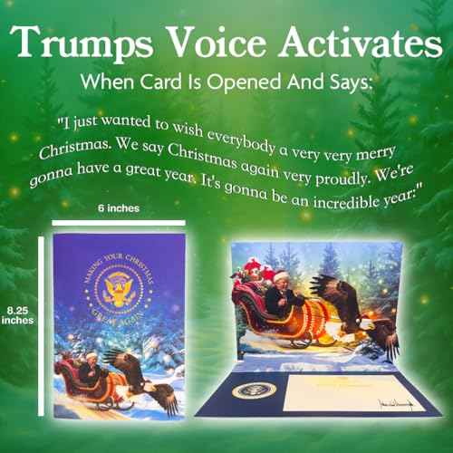 Talking Donald Pop Up Christmas Card with Eagle Sleigh - Fun Holiday Gift with Light & Sound Features, Hear a Festive Greeting in Trump's Real Voice - Political Gag Gift for Men and Women