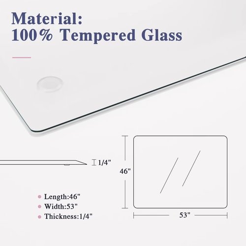 MIRUO Office Chair Mat for Carpet Tempered Glass Chair Mat Floor Mat for Office Chair On Carpet Chair Mat Floor (46" x 53" x 1/4", Transparent) (A-GE10008-USAM021)