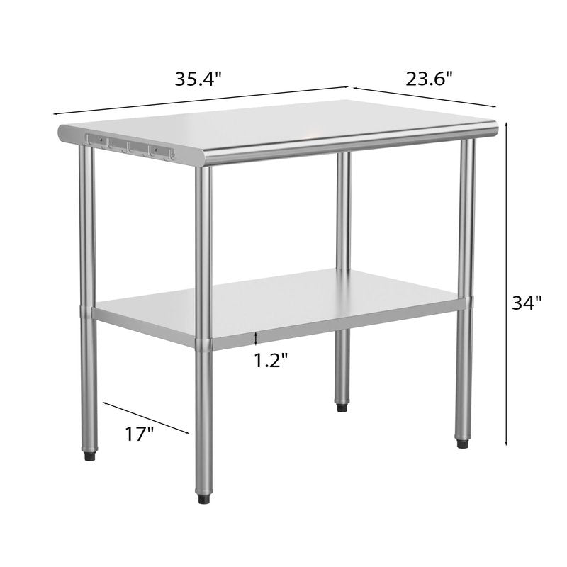 ROVSUN 30'' x 24'' Stainless Steel Table for Prep & Work,Commercial Worktables & Workstations, NSF Heavy Duty Metal Table with Adjustable UnderShelf for Kitchen Restaurant, Home, Hotel, Outdoor