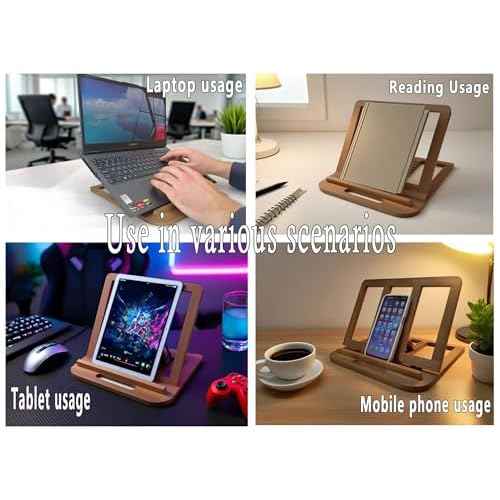 Wooden Laptop Stand for Desk & Wood - Style Laptop Stand, Foldable and Adjustable Ergonomic Notebook, Book, Phone & Tablet Stand, 6 - Gear Angle Adjustment, Cooling for 10-15.6 Inch