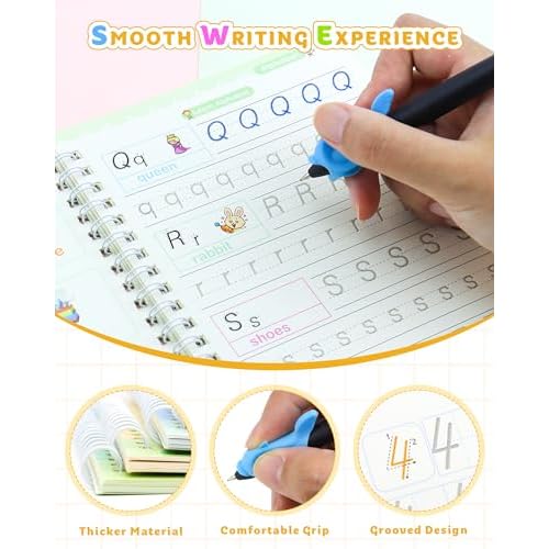 Magic Practice Copybook, Reusable Writing Practice Book, Handwriting Aid for Preschool Kids Age 3-8 (4 Books with Pens)