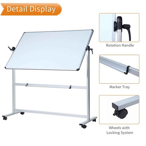 VIZ-PRO Double-Sided Magnetic Mobile Whiteboard,44 x 30 Inches Aluminium Frame and Stand, with 3 Colored Erasers