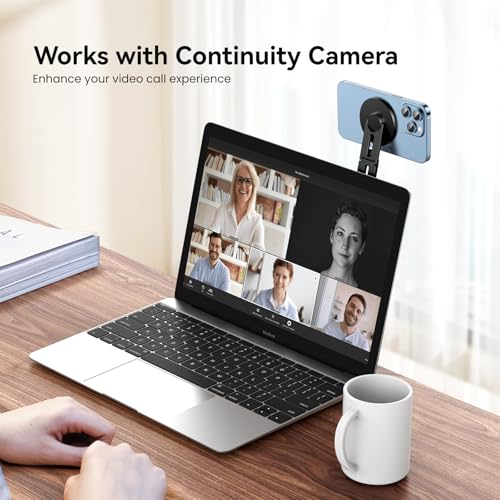 Magnetic Phone Holder for Laptop for MagSafe for iPhone 17/16/15/14/13/12 & All Phones, 180¡ÆAdjustable Phone Side Mount for Computer Monitor for Tesla, Desktop Cell Phone Bracket (Black)