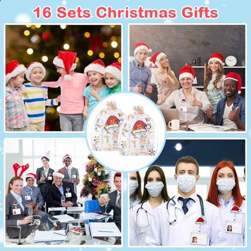 Cholemy 90 Pcs Employee Appreciation Gifts for Teachers Include Santa Hat Badge Reel Christmas Badge Holder Encouragement Cards and Organza Bag Xmas Team Gifts for Nurse Coworker
