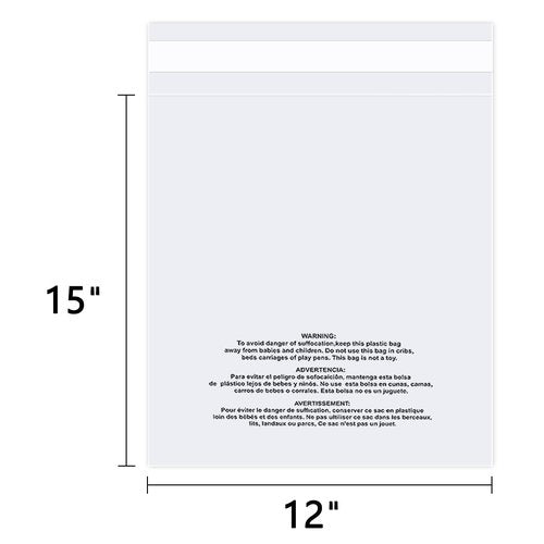 WEPOLY - 12" x 15" (200 Count) Self Seal Clear Poly Bags with Suffocation Warning for Packaging, Shipping, Clothing, Shirts & FBA - Resealable Adhesive