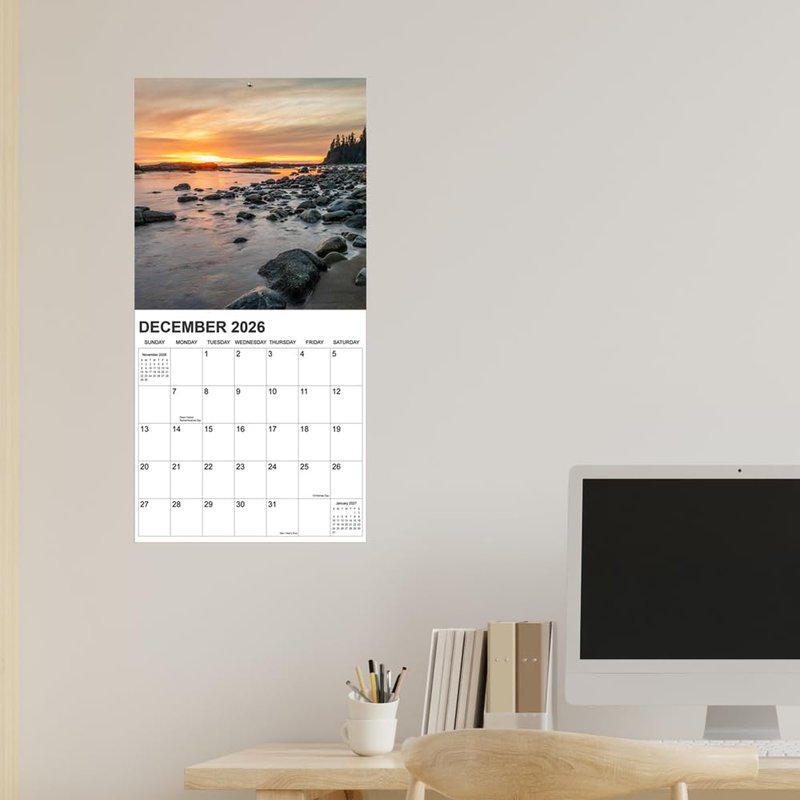 2026 Calendar for Wall, Calendar 2026 from January 2026 - December 2026, 12" x 24" Opened 12 Months Calendar, Full Page Months Thick & Sturdy Paper for Gift Perfect, Beaches