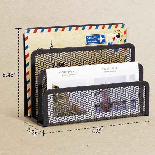 Marbrasse Mail Organizer for Desk, 3-Slot Mesh Metal Mail Holder countertop, Letter Holder, Office Desktop Envelope and Document Storage Rack (Black)