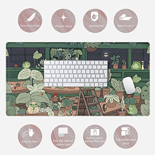 Mechanical Cattle Green Bean Frog Mouse Pad Large Desk Mat for Gaming & Office