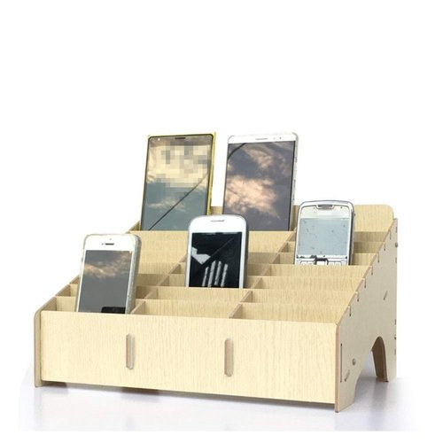 XICHENGSHIDAI Cell Phone Storage Box, 24 Compartment Classroom Holder, Mobile Phone Desktop Organizer Caddy and Ink Pad Organizer for Office and School Supplier - Brown