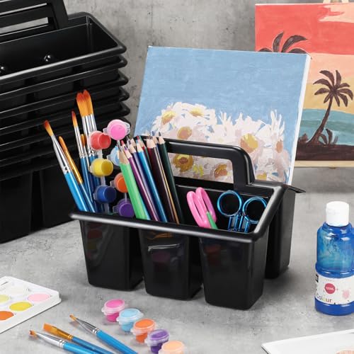 WILLBOND 12 Pcs Classroom Storage Caddies Stackable Utility Caddies with 4 Compartment Plastic Caddy with Handle Portable Storage Bins Organizers for Kids Schools Art Craft Supplies