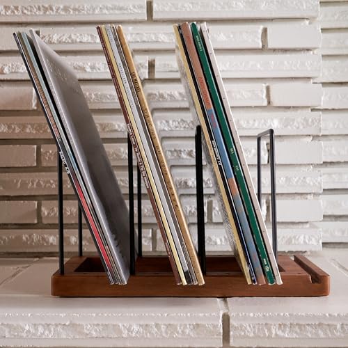 Wooden Vinyl Record Storage Rack for Up to 75 LPs - Decorative Record Holder
