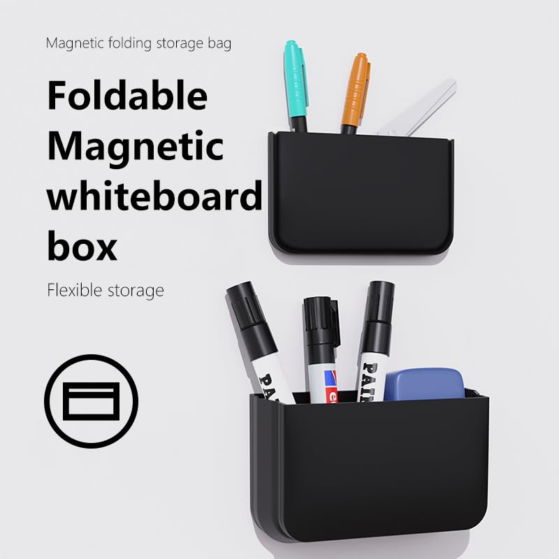 1 Pack Silicone Magnetic Pen Holder,Locker Organizer,Remote Control Holder,Foldable Design Magnetic Shelf for Pen,Marker,Remote,Strong Magnet Organizer for Fridge,Whiteboard,Locker Accessories - Black
