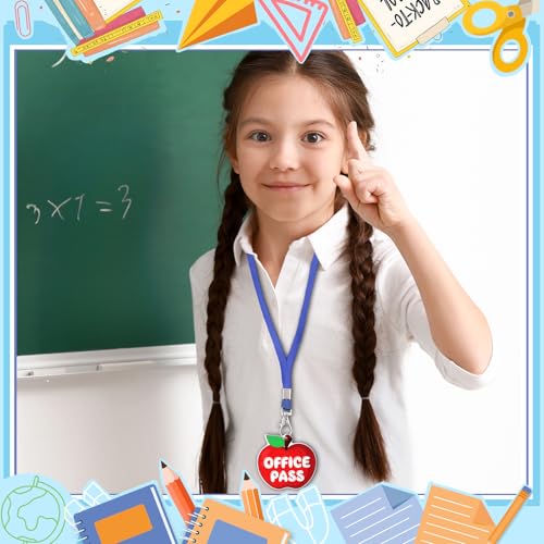 12-Pack Wooden Hall Pass Lanyards for Classroom, Office & Restroom Use