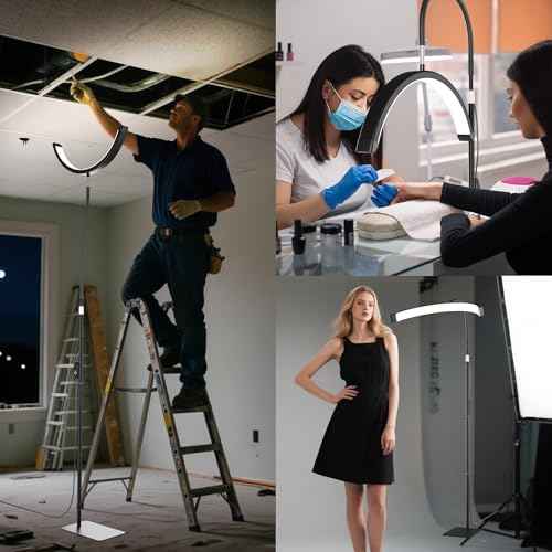 6in1 Colors Half Moon LED Desk/Floor Lamp, 3000LM 48W Bright Eyelash Light, Includes Desktop Clip & Stand Mount for Eyelash Extensions, Skincare, Tattoo, Nail Art, Beauty, Salon Use(Black)