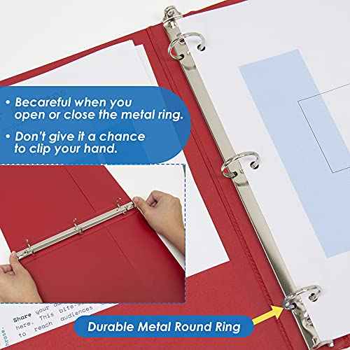 BAZIC Products 3 Ring Binder 1/2" Economy View Binders Organizer - Red, Round Ring, Hold 100 Sheets Paper, for School Office Home, 12-Count