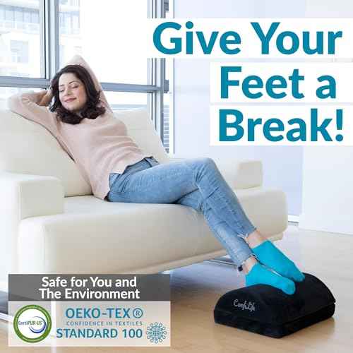 ComfiLife Foot Rest for Under Desk at Work ? Adjustable Height Memory Foam Foot Stool for Under Desk, Office Chair & Gaming Chair ? Ergonomic Footrest for Back & Hip Pain Relief (Black)