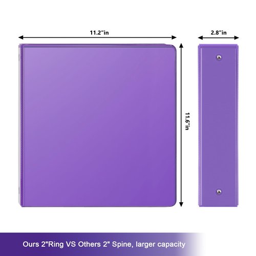 COMIX 3 Ring Binder 2 inch with Clear View Cover, 2" View Binder Holds 450 Sheets of US Letter Size Paper, 6 Pack (Purple)
