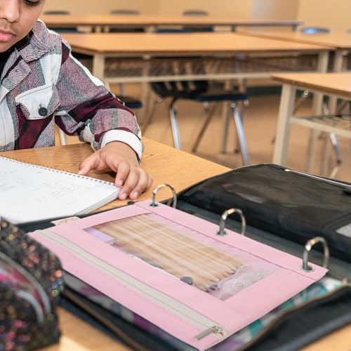 Pink SKYDUE Pencil Pouch for 3 Ring Binder, 9.8 x 7.3 Inches, Clear Window