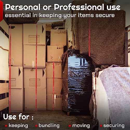 IDL Packaging 92" Strong, Elastic & Flexible Rubber Bands, Pack of 8, Red - 2X Elasticity, 80% Natural Rubber - Extra Strong Mover Bands for Furniture, Boxes, Moving Blankets