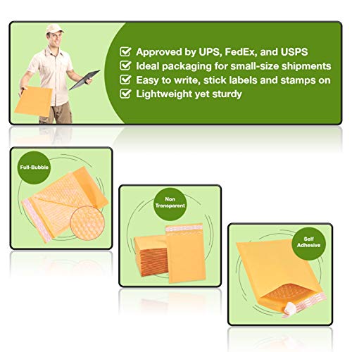 #2 8.5x12 Inches Kraft Bubble Mailers Shipping Padded Envelopes Pack of 100, Gold (KBM8512-100)