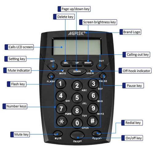 AGPtek® Call Center Dialpad Headset Telephone with Tone Dial Key Pad & REDIAL