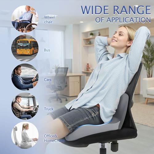 Truck Seat Cushion for Truck Driver Office Chair Cushion Semi Truck Driver Seat Cushion Memory Foam Car Seat Cushion with Lumbar Support Relieve Back Pain Sciatica Pain for Long Drives(Light Grey)
