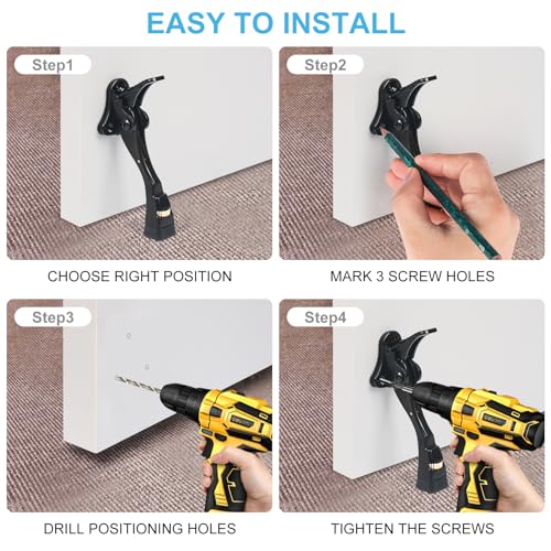 ENYZTBI Black 4-Inch Heavy Duty Kick Down Door Stopper - Adjustable & One-Touch