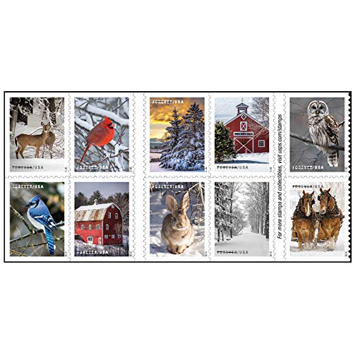 USPS Winter Scenes Forever Postage Stamps Book of 20 - Holiday, Wedding, Anniversary US Postal