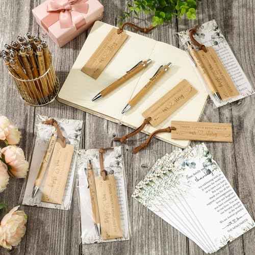 Skyygemm 50 Sets Wedding Party Favors for Guests Include We Got It Write Wood Bamboo Pens Bookmarks with Tassel Thank You Cards with Bag Wedding Favors Welcome Bag Stuffers for Bridal Shower Party