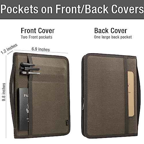 Zipper Journal Notebook Cover for 5.5 x 8.25 A5 Moleskine LEUCHTTURM Notebooks Journals Planners Sketchbooks Legal pads with Pen Holder, Water Resistant Cover, Classy Waxed Canvas, Olive