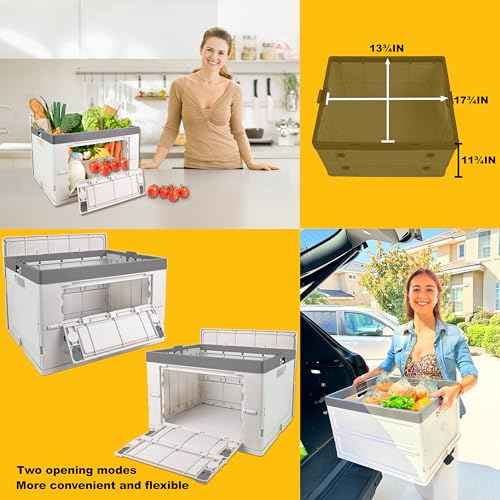 Wellmax Collapsible Crate with Lid - 44LB Stackable Foldable Crate for Groceries, Office & Car Trunk Organizing