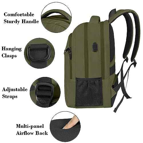 MATEIN 15.6 Inch Travel Laptop Backpack, Sturdy Computer Backpack for Women Men with USB Charging Port, Lightweight Fashion Water Resistant Traveling Backpack Casual Daypack for College Offic, Green