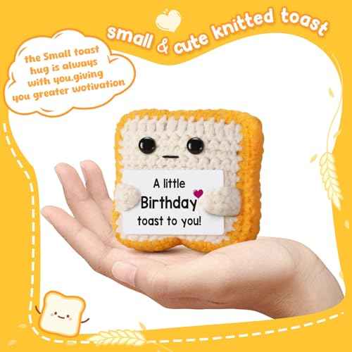 A little Birthday Toast to you - Funny Happy Birthday Gifts for Women, Men, Mom, Dad, Girls, Boys - Unique Crochet Toast Gift Card - Cute Keepsake & Desk Decor Alternative for Her, Him, Best Friend