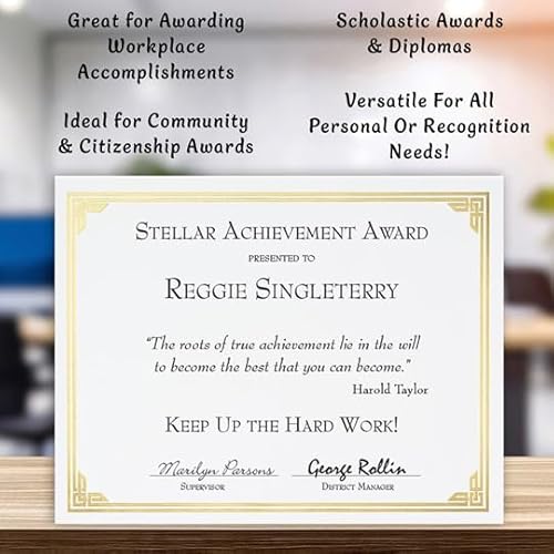 PaperDirect Gold on White Classic Specialty Certificates, 8¨ö x11, Foil Accents, 50 Count, Certificates And Awards Paper, For School, Work, Diplomas & Award Certificates