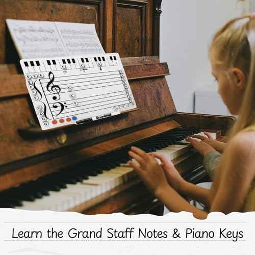 Kits Grand Staff Dry Erase Magnetic Music Theory Board with 35 Note Magnets and Marker (9 x 11.5 Inches) - Piano Teaching Tool, Music Staff Whiteboard, Keyboard Practice Aid